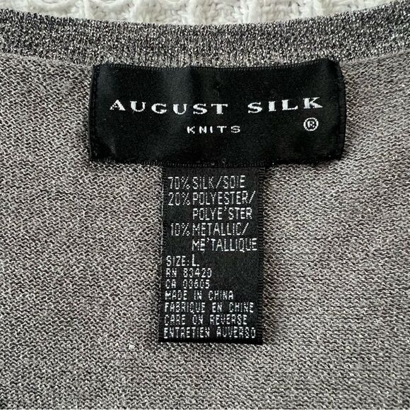 August Silk Gray Metallic Shimmer Silk Blend Cowl Cardigan Sweater Set Large - Picture 6 of 14